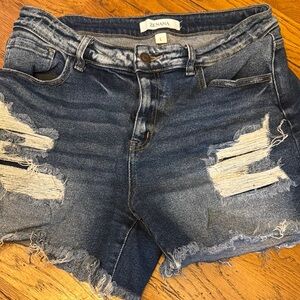 Zenana Outfitters Women's Distressed Denim Shorts - Blue